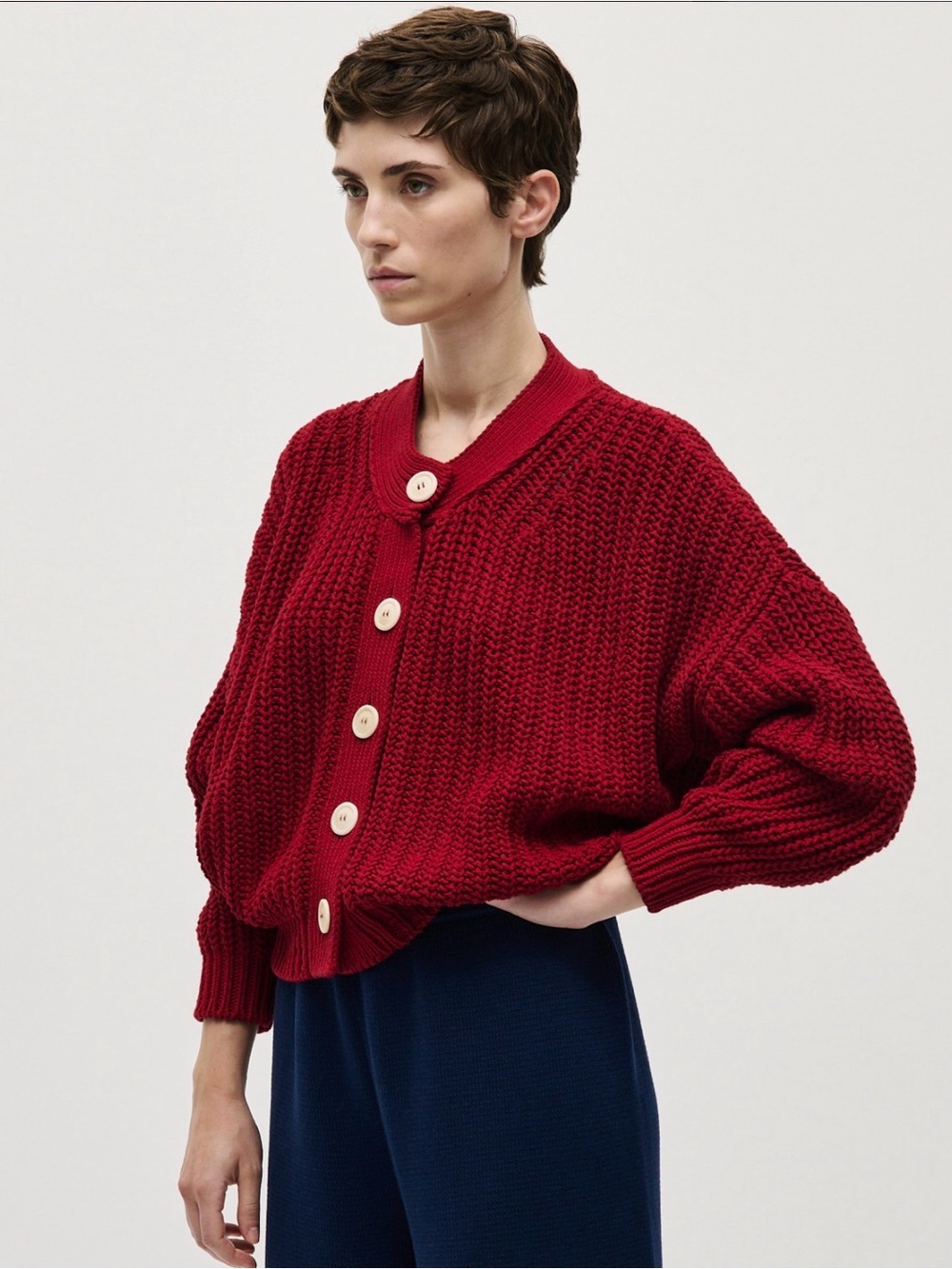 Babaa Red Chunky Button-Front Women's Cardigan no 8